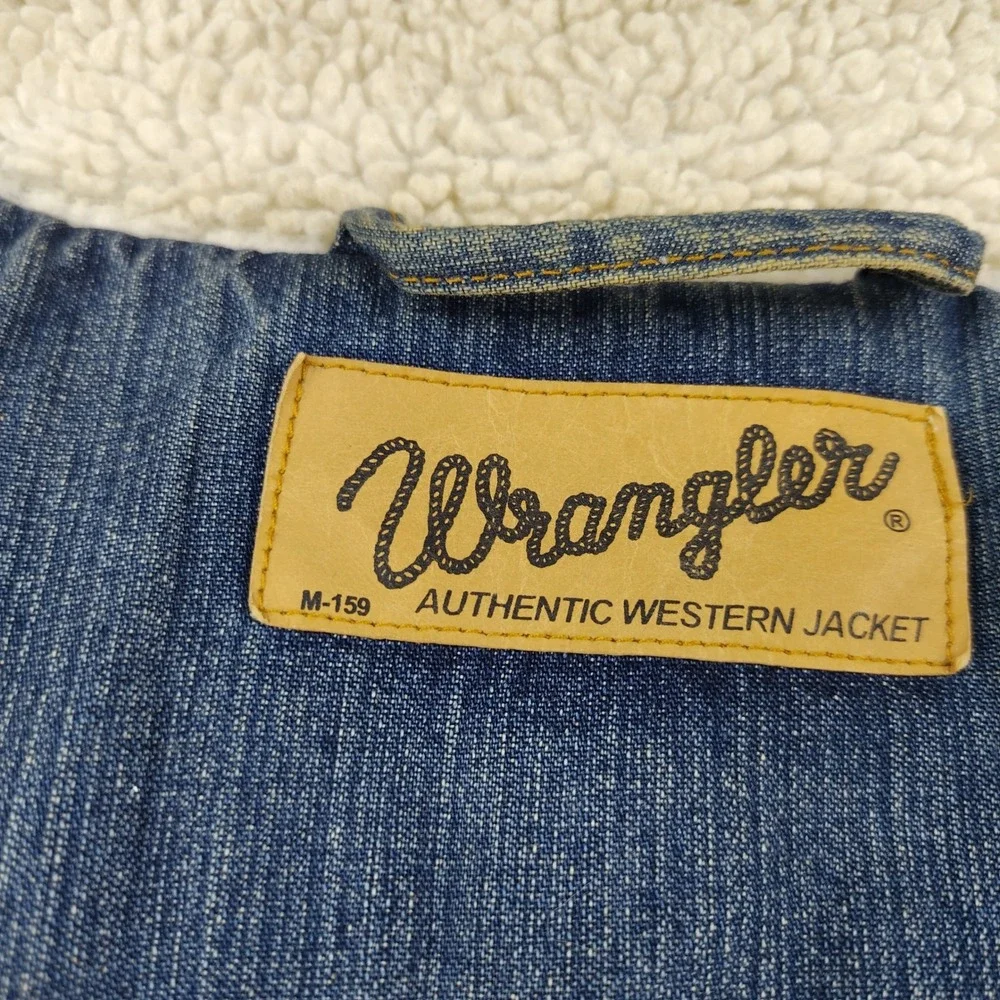 Wrangler Denim Trucker Jacket Sherpa Lined Collar Mens Medium Relaxed Western